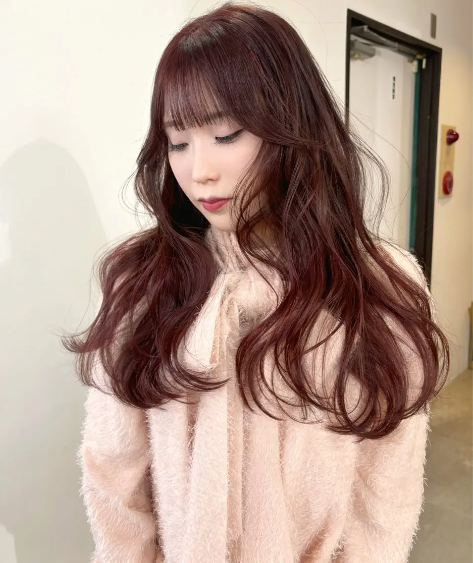 ロング カラー ブリーチ ブリーチなしカラー カット ヘアカラー mizuki/ピンク ベージュ.レイヤーのヘアスタイル