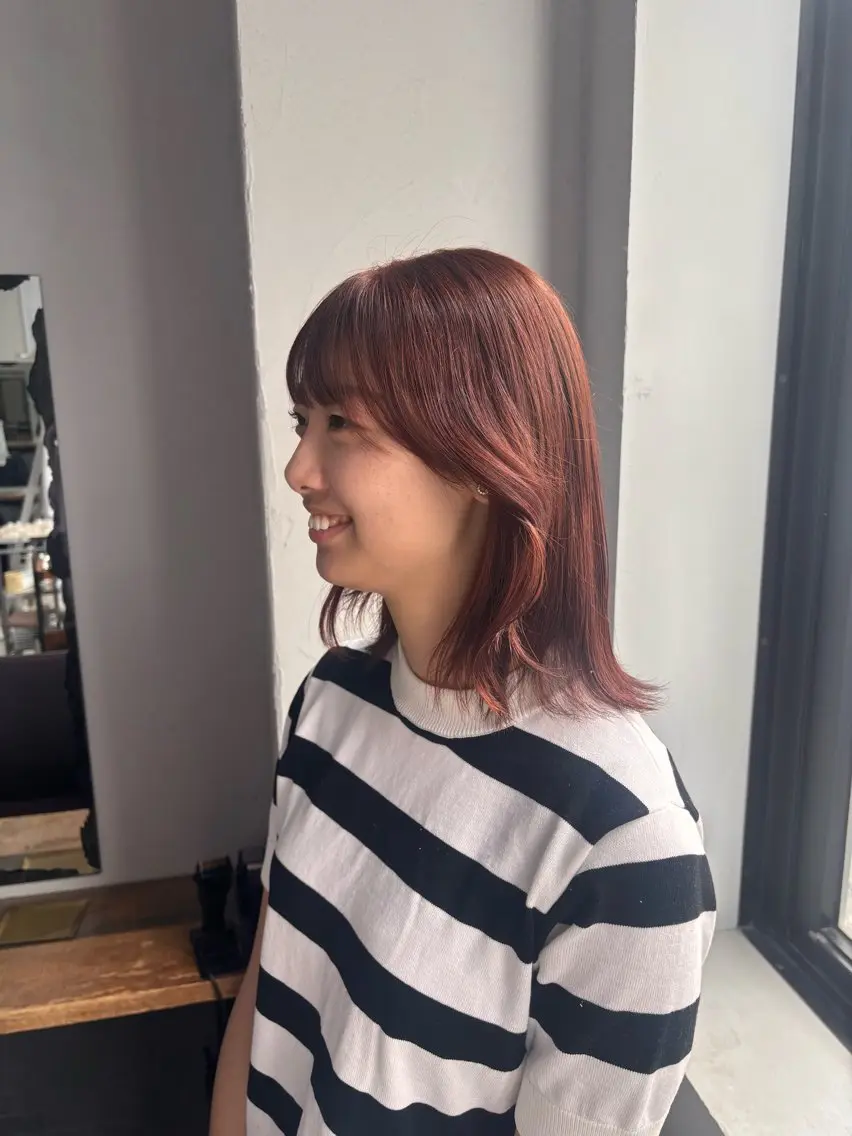 ミディアム カラー オレンジ ヘアカラー loty すずな/透明感カラーのヘアスタイル