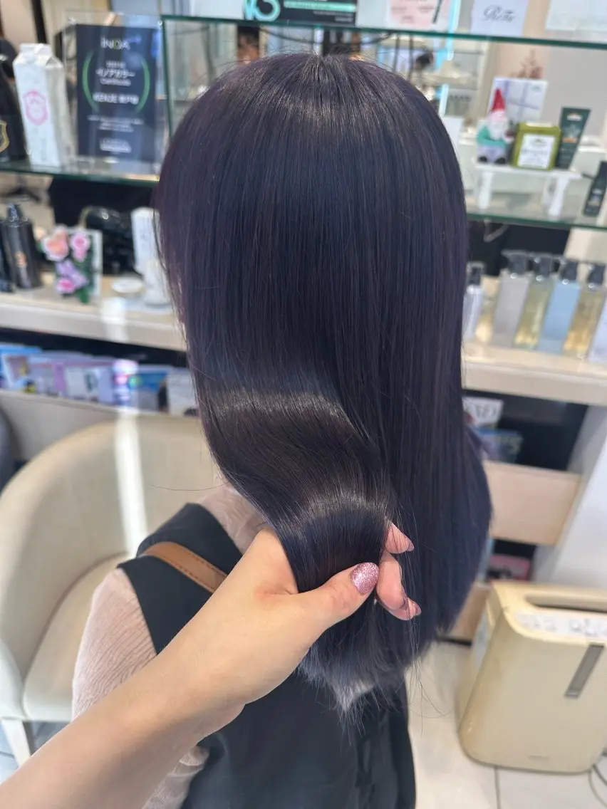 ロング カラー ブルーカラー パープルカラー カット ヘアカラー トリートメント クロスパーマ/うる艶 カラー/Kurumiのヘアスタイル