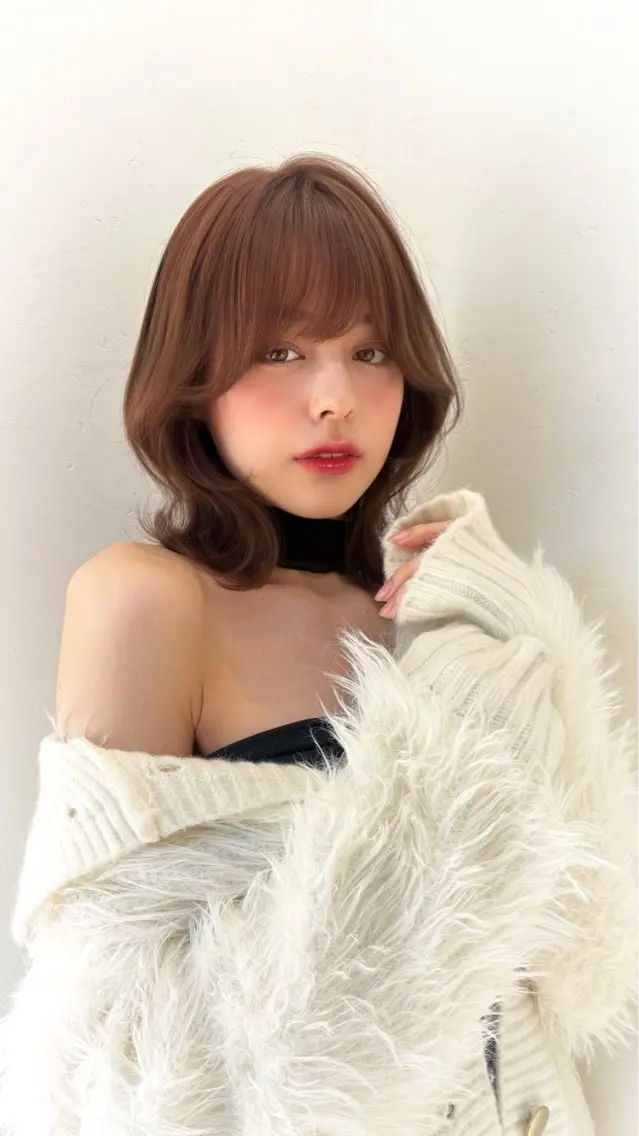 ミディアム カラー ボブレイヤー ブラウンカラー マロンブラウン ボブ レイヤーカット ヘアカラー 透明感color / 韓国 /KANAのヘアスタイル
