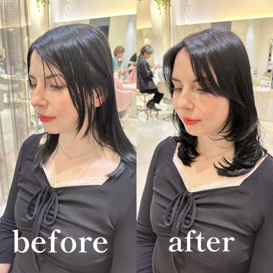 ミディアム レイヤーカット 似合わせカット 小顔カット カット ヘアカラー トリートメント レイヤーカット /朝尾愛花のヘアスタイル