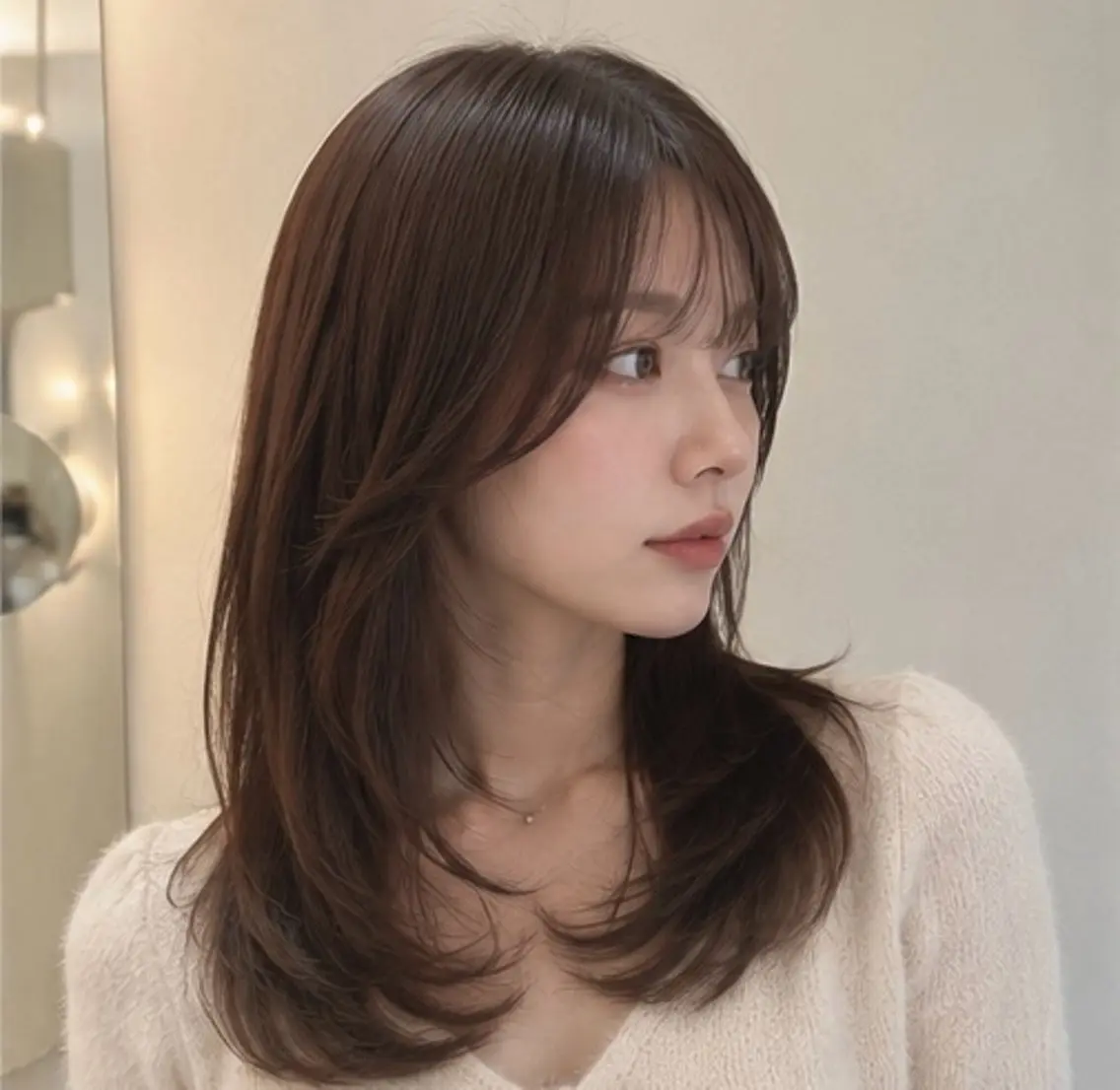 ロング ロングレイヤー 顔まわりレイヤー 顔周りカット レイヤーカット ロング 韓国風ワンホンレイヤ ー/似合わせカットのヘアスタイル