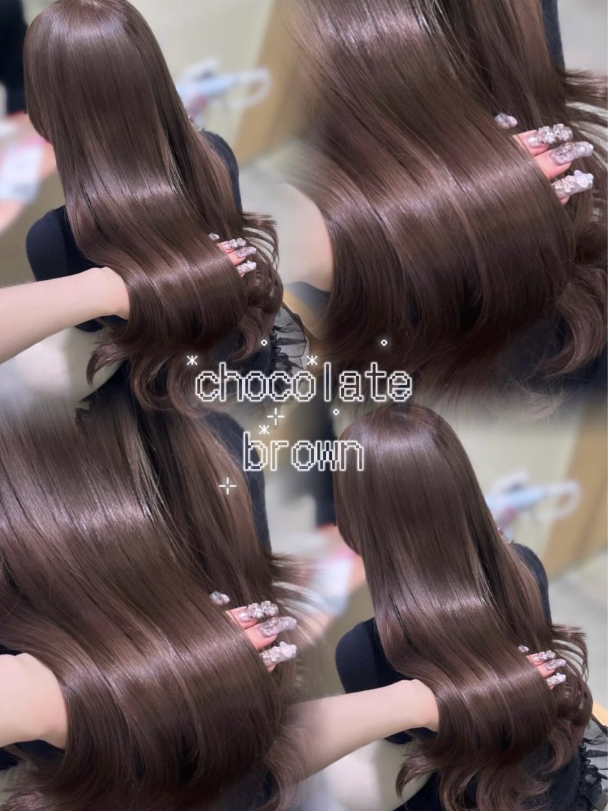 ロング チョコレートブラウン ヘアカラー トリートメント karen/韓国ヘア / ブリーチ/透明感のヘアスタイル