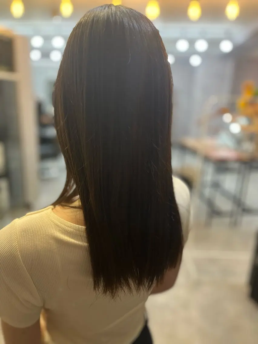 セミロング カラー ヘアアレンジ アディクシーカラー バレイヤージュ ミストバング ベージュカラー 黒髪 曲がる縮毛矯正特化 亮輔【江坂駅すぐ】のヘアスタイル