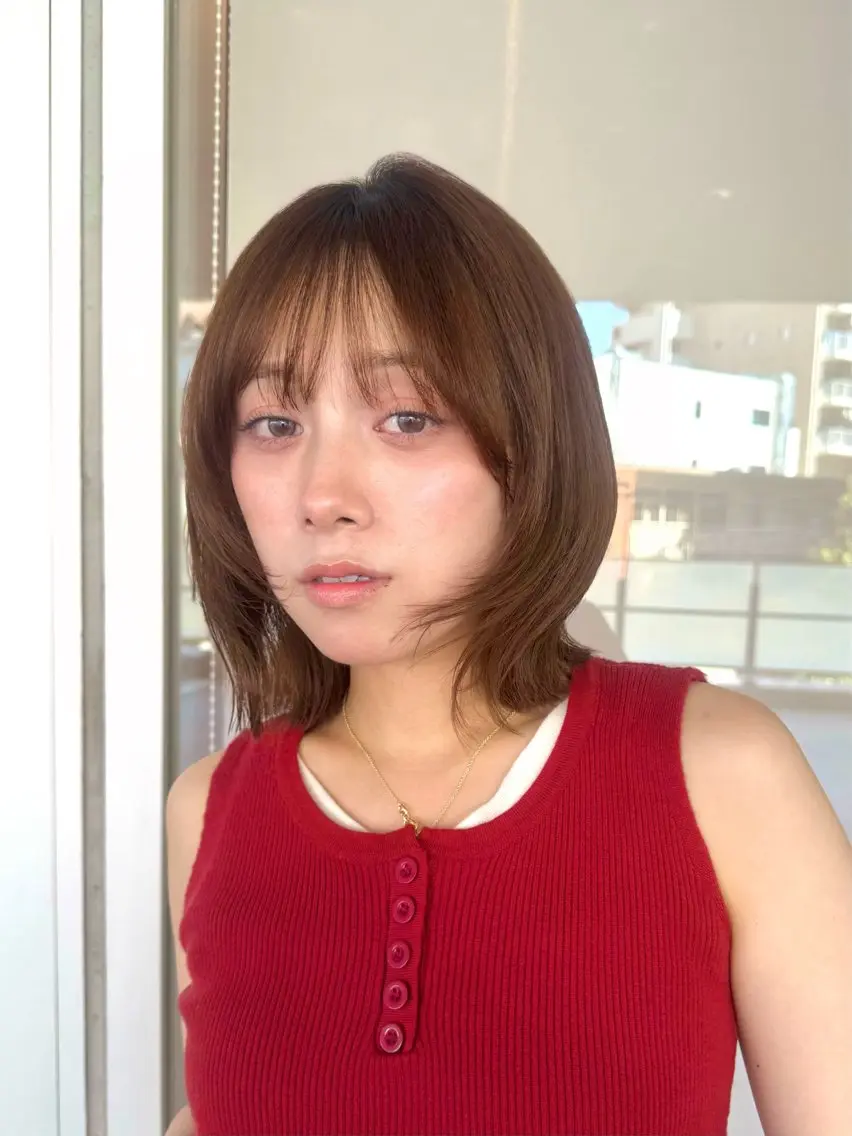 ミディアム カラー ヘアカラー トリートメント 🧡ボブ/うる艶カラ ー🩵　さくら🌸のヘアスタイル
