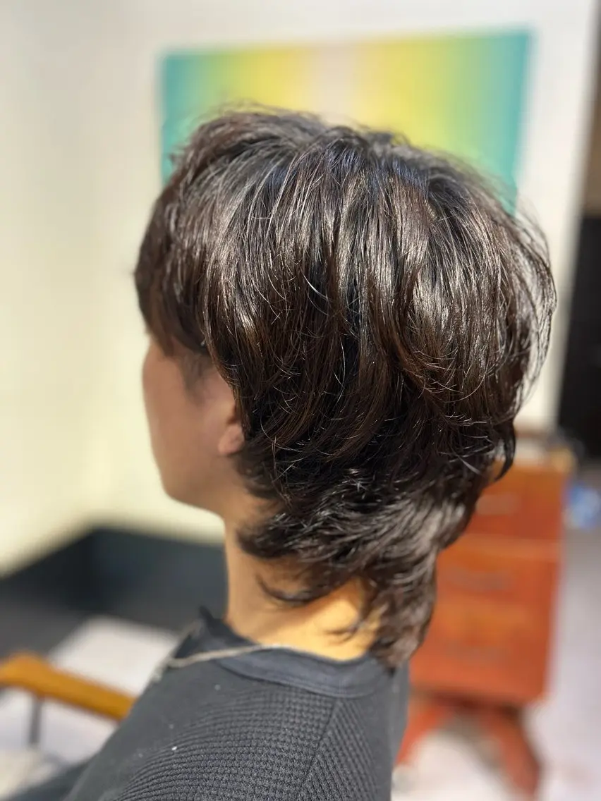 ミディアム パーマ メンズ ミディアムパーマ メンズパーマ メンズウルフカット ウルフカット カット パーマ 河原 卓司のヘアスタイル
