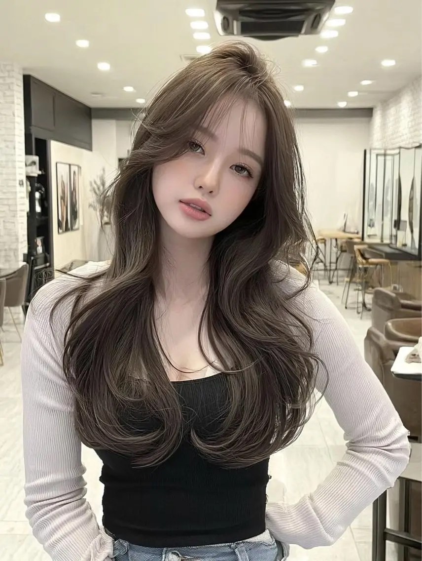 ロング ロングレイヤー 顔周りカット 韓国風ヘア レイヤーカット ロング 🫧かいり🌷韓国 🪽‪烏丸❣️のヘアスタイル