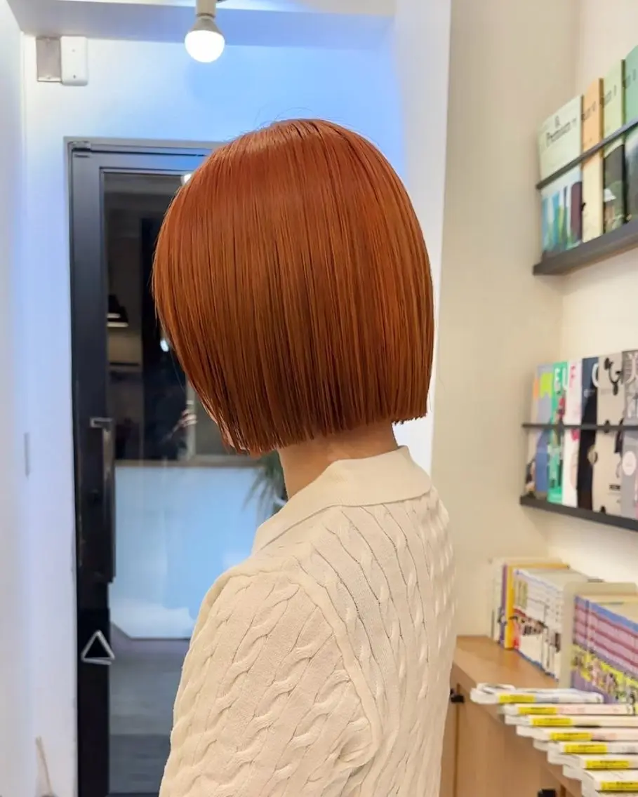 ショート カラー ブリーチ デザインカラー オレンジ ボブ カット ヘアカラー トリートメント 似合わせボブ/矯正 /ハイトーン/ひさとのヘアスタイル