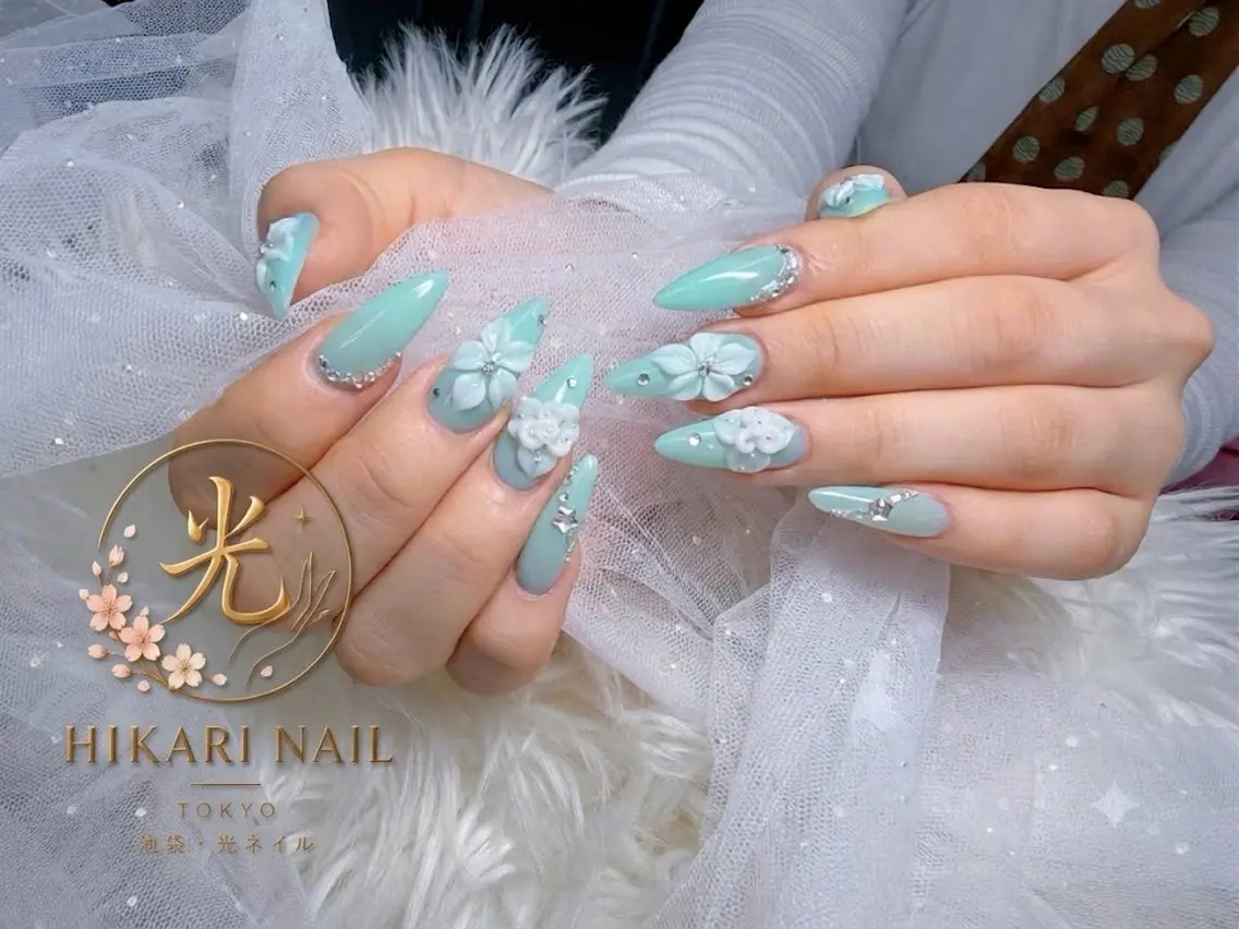 ネイル チークネイル 長さ出し フレンチネイル ガーリー ハート ハンドネイル HikariNail Ikebukuroのネイルデザイン