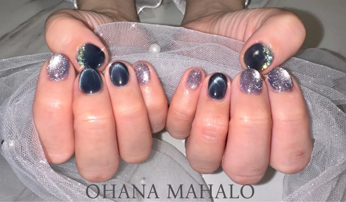 ネイル シンプルネイル ストーンネイル ハンドネイル OHANA MAHALOのネイルデザイン