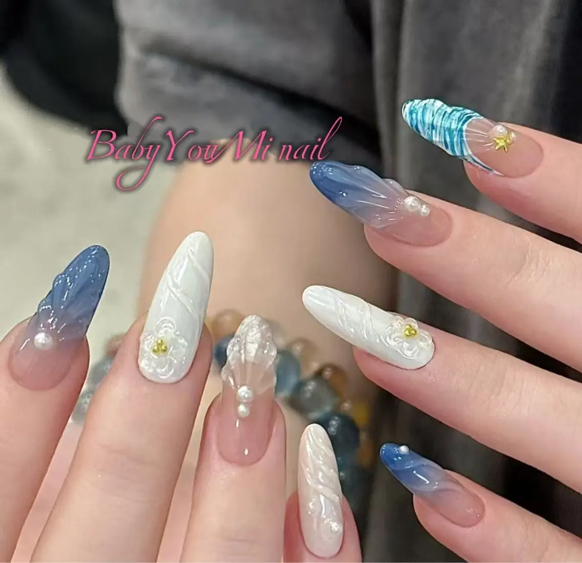ネイル オーロラネイル フラワーネイル フットネイル フレンチネイル ジェルネイル ハンドネイル BabyYouMi nailのネイルデザイン