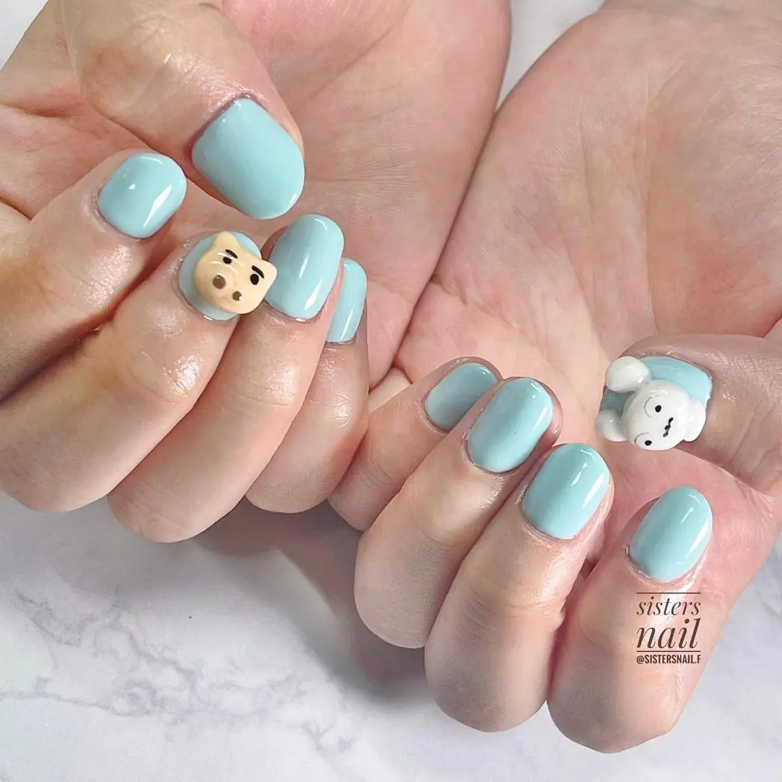 ネイル アートネイル 水色 ワンカラーネイル sisters nail.fのネイルデザイン