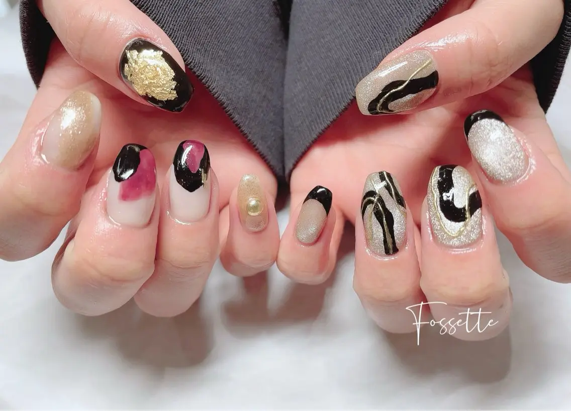 ネイル 成人式 フレンチネイル マグネットネイル ミラーネイル ニュアンスネイル ハンドネイル nailsalon Fossetteのネイルデザイン