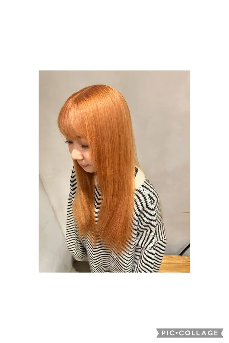 ロング カラー ブリーチ オレンジ 髪質改善 カット ヘアカラー トリートメント 髪質改善 すずきひじりのヘアスタイル
