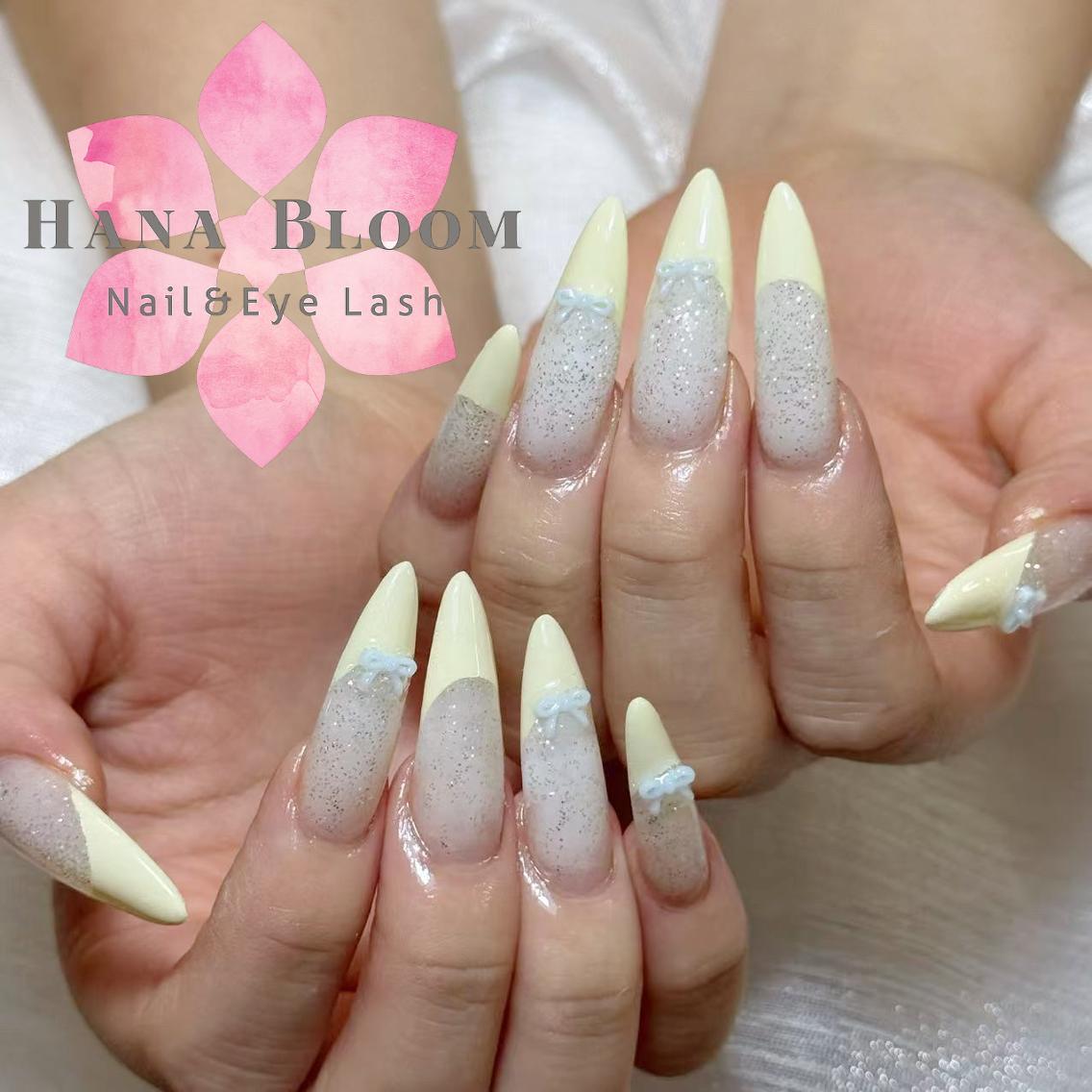 ネイル チークネイル 長さ出し フラッシュネイル キラキラネイル 韓国ネイル ハンドネイル ハンドケア Hana Bloom Nail 練習モデルのネイルデザイン