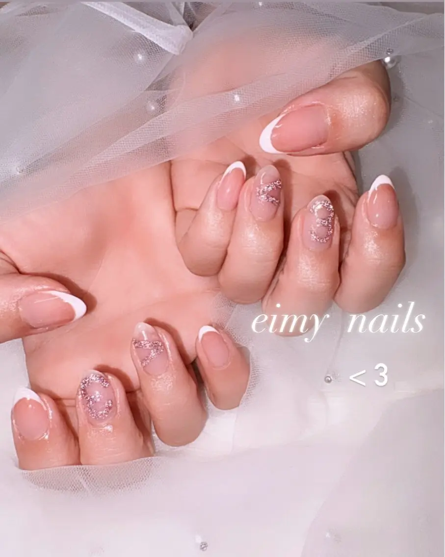 ネイル フラッシュネイル フレンチネイル グラデーション 韓国ネイル ラメ(グリッター) ハンドネイル eimy nails♡のネイルデザイン