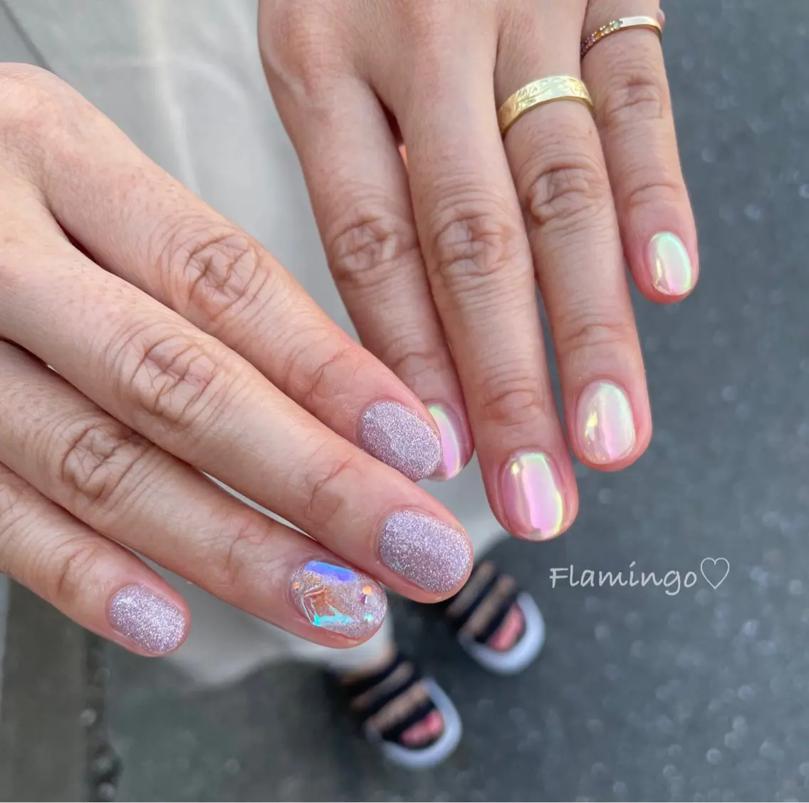 ネイル 氷ネイル・うるうるネイル キラキラネイル ラメ(グリッター) ミラーネイル ワンカラーネイル フィルイン/爪育成♡ 40代からのサロンのネイルデザイン