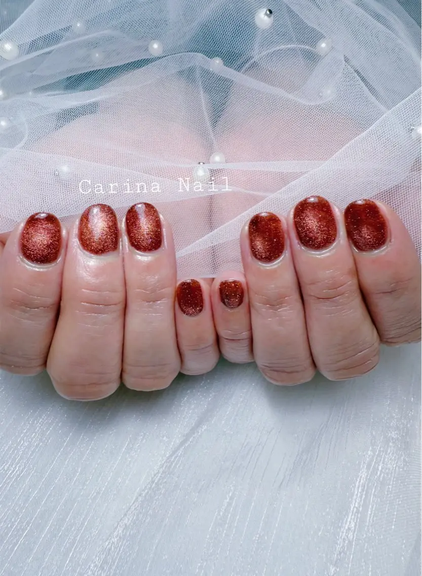 ネイル ブラウン ラメ(グリッター) ワンカラーネイル Carina Nailのネイルデザイン