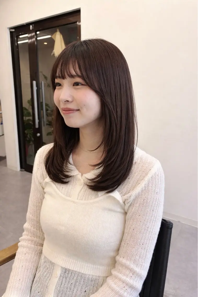 ミディアム 顔まわりレイヤー 顔周りカット レイヤーカット 三村 友華のヘアスタイル