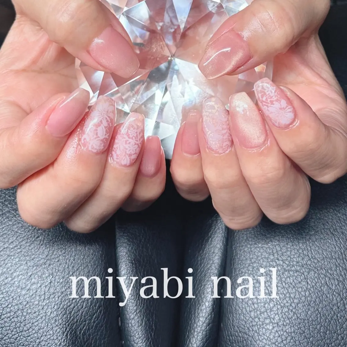ネイル アートネイル ジェルネイル レース マグネットネイル 持ち込み ハンドネイル miyabi nail 桂川駅近くのネイルデザイン