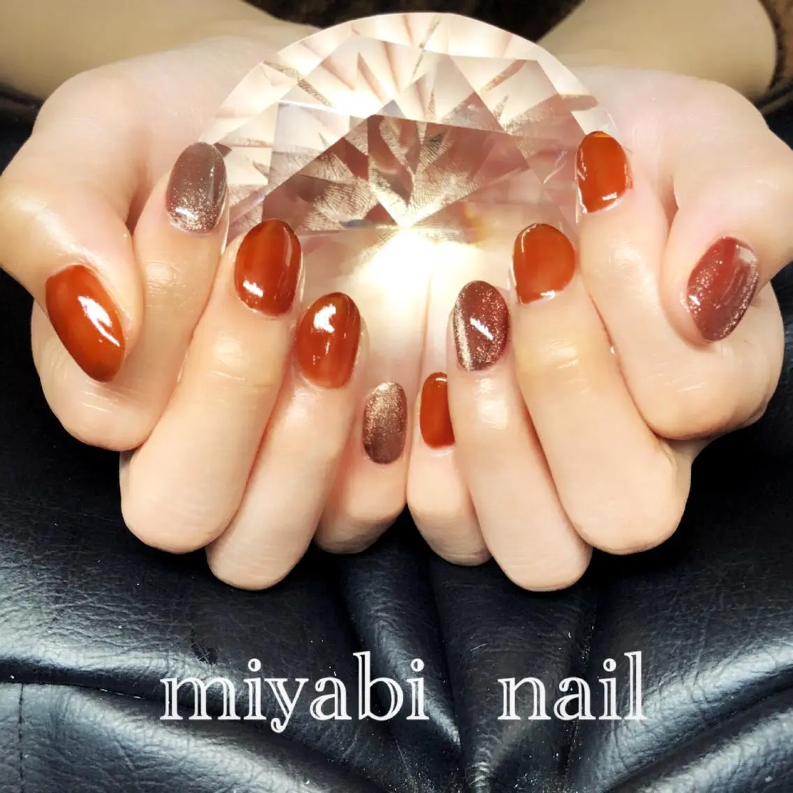 ネイル ブラウン クリアネイル ジェルネイル マグネットネイル ハンドネイル miyabi nail 桂川駅近くのネイルデザイン
