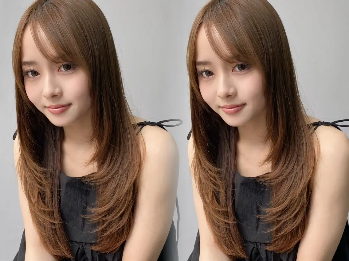 ロング カラー 顔まわりレイヤー 韓国風ヘア レイヤーカット カット ヘアカラー トリートメント レイヤー×縮毛矯正✨ 髪質改善/佐藤侑哉のヘアスタイル