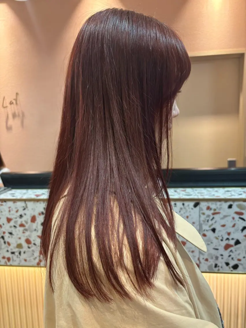 カラー ブリーチ ボルドーカラー ブラウンカラー カシス ダブルカラー ブリーチなしカラー/ パーマ/おとは🌱のヘアスタイル