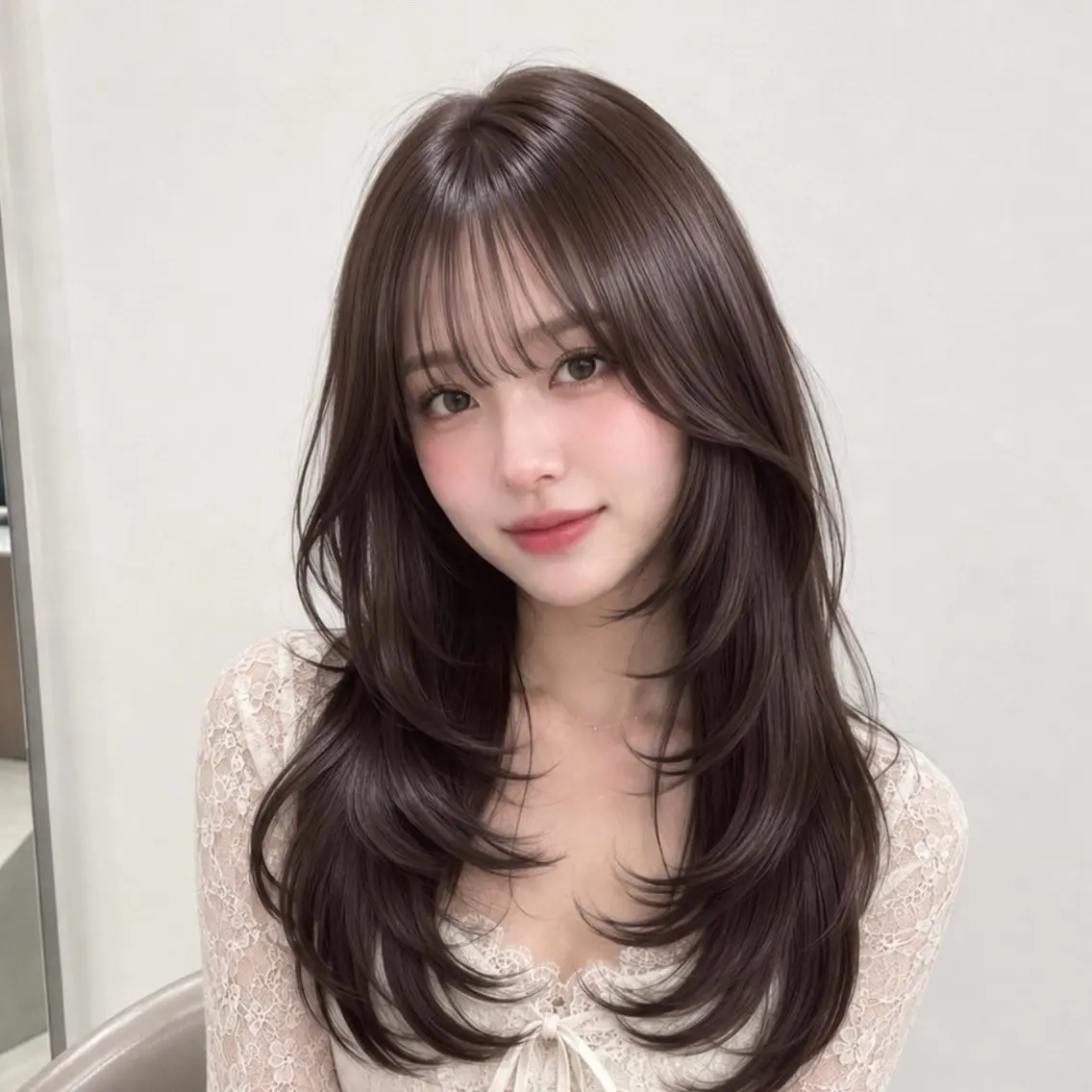 ロング チョコレートブラウン カット ヘアカラー トリートメント 💎韓国レイヤー艶髪 /AYAKI💎のヘアスタイル