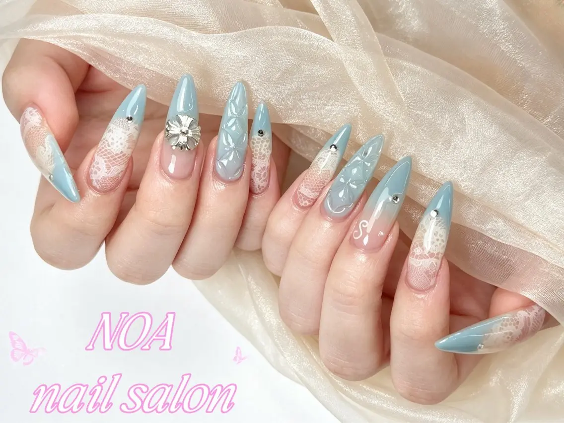 ロング 韓国風ヘア ハンドネイル Noa Nail みつきのネイルデザイン
