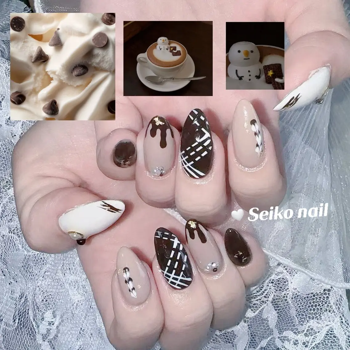 ネイル ブラウン ジェルネイル 冬ネイル ハンドネイル seiko nail Nanami（渋谷）のネイルデザイン