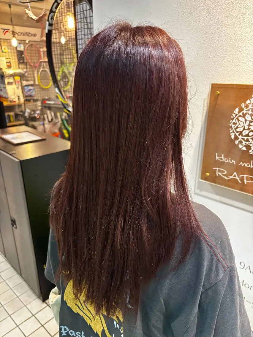 ロング カラー アディクシーカラー ブリーチ ボルドーカラー ピンクカラー ルビー 艶カラー/学園前/ Remikaのヘアスタイル