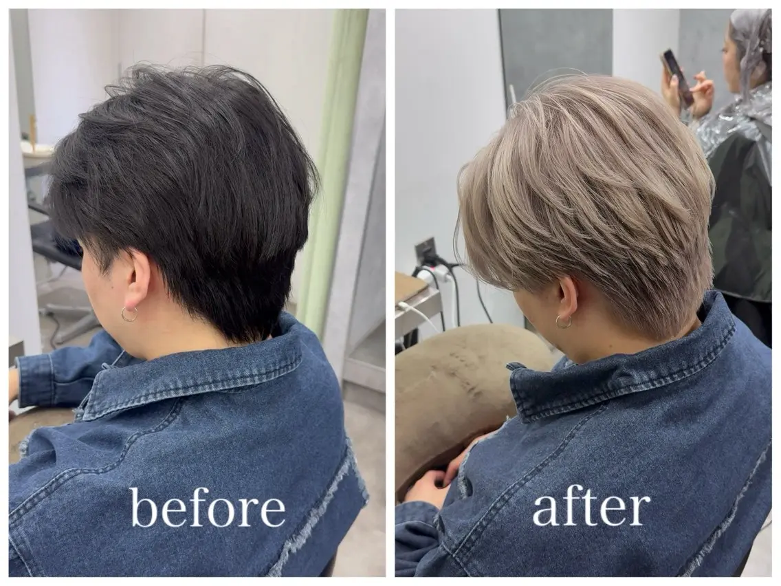 ショート カラー メンズ メンズブリーチ ベージュカラー ブリーチ ホワイトベージュ 新宿 似合わせカラー HINAのヘアスタイル