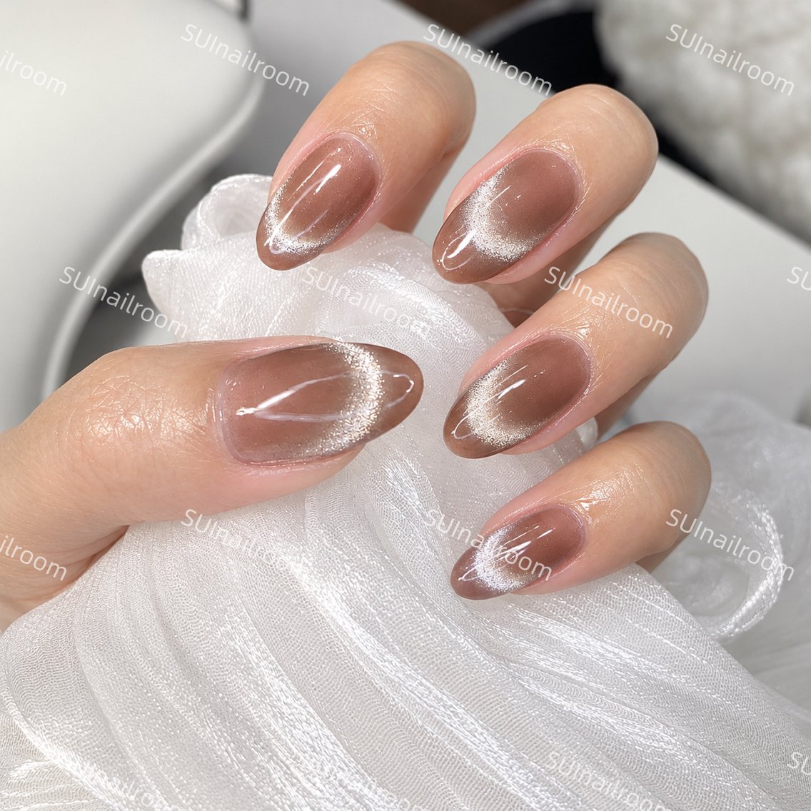 ネイル ブラウン フレンチネイル マグネットネイル マグネットフレンチ ハンドネイル 自宅SUI Nail Roomのネイルデザイン