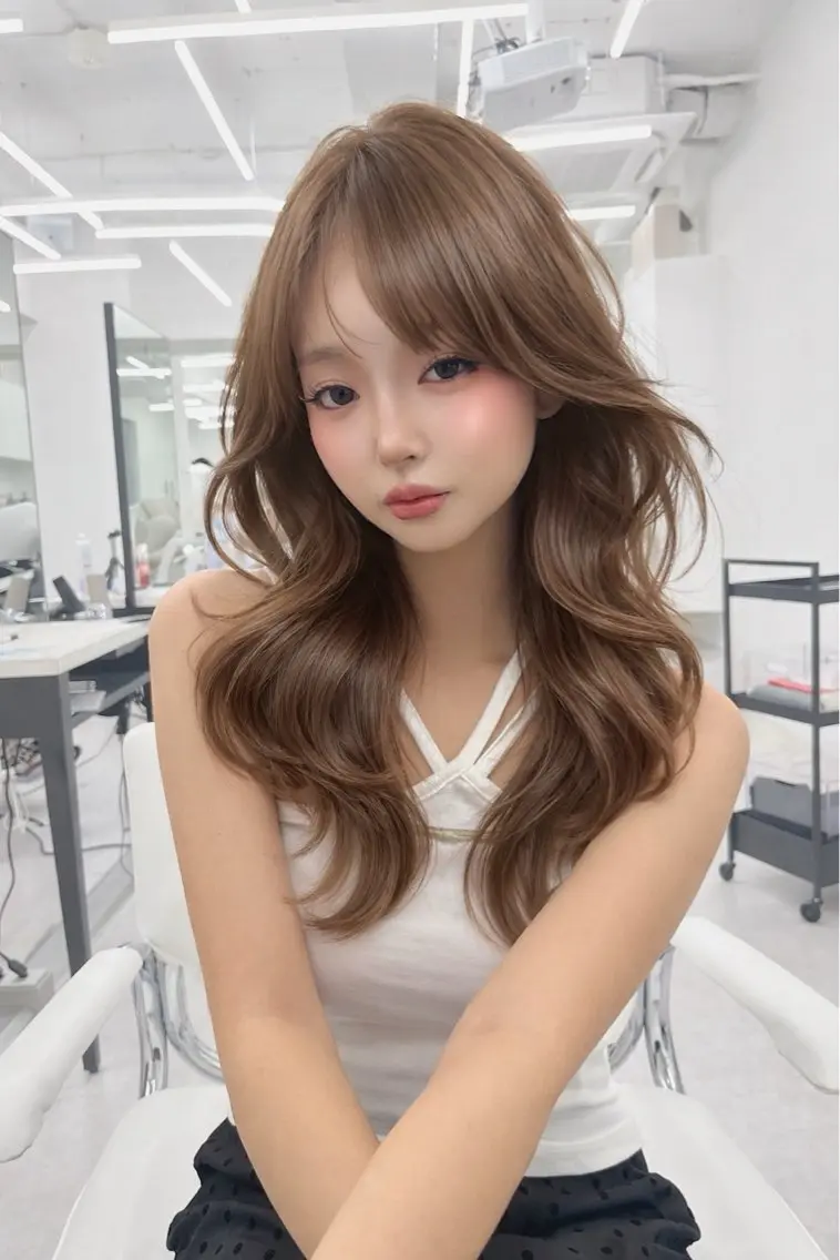 セミロング カラー ベージュカラー ブリーチ 透明感カラー くびれヘア 韓国風ヘア カット ヘアカラー トリートメント ヘッドスパ 盛れるベージュ✨韓国 レイヤーkanatoのヘアスタイル