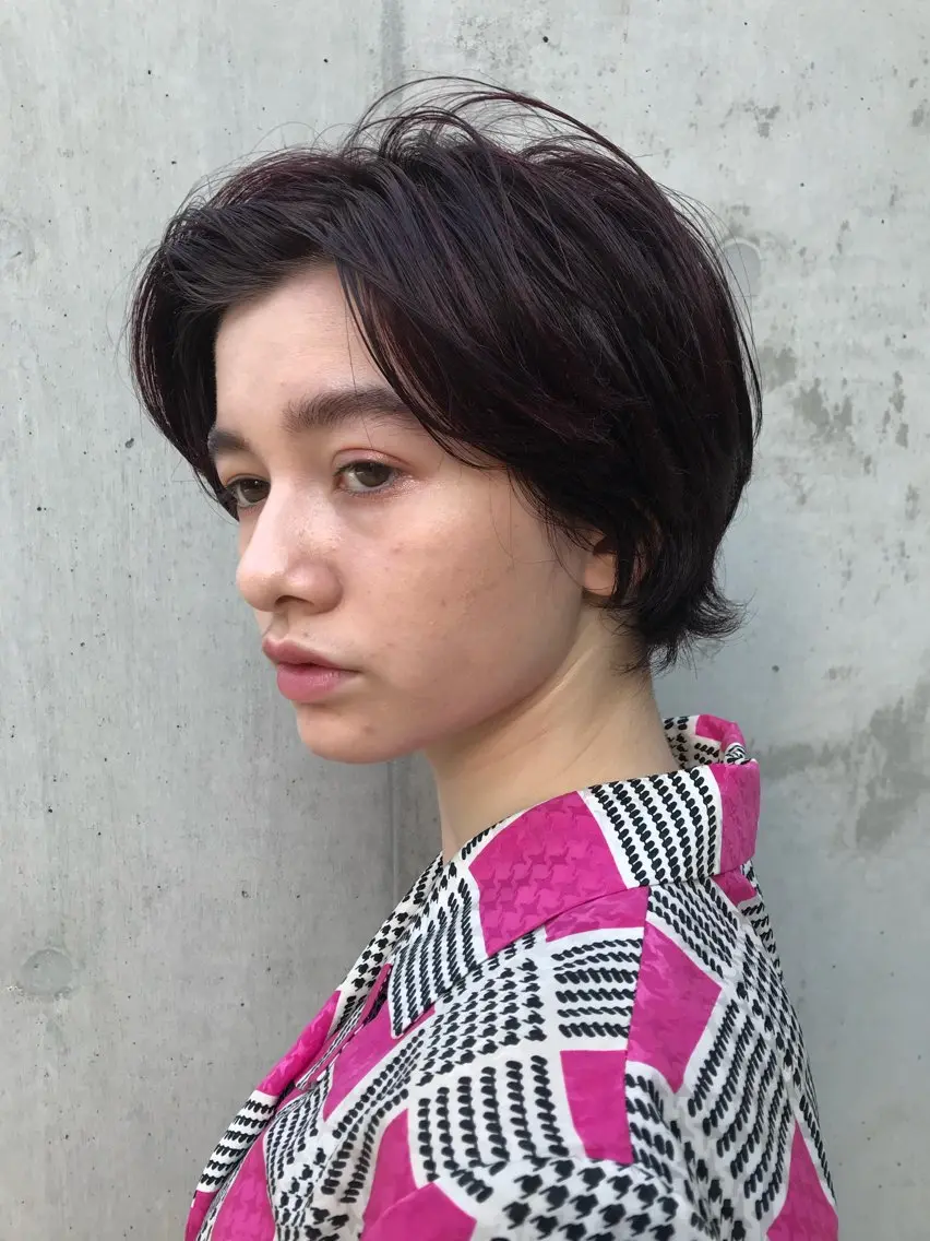 ショート カラー パーマ ショートレイヤー ブラウンカラー レイヤーカット ショートヘア ウルフカット カット ヘアカラー トリートメント Lit. RINAのヘアスタイル