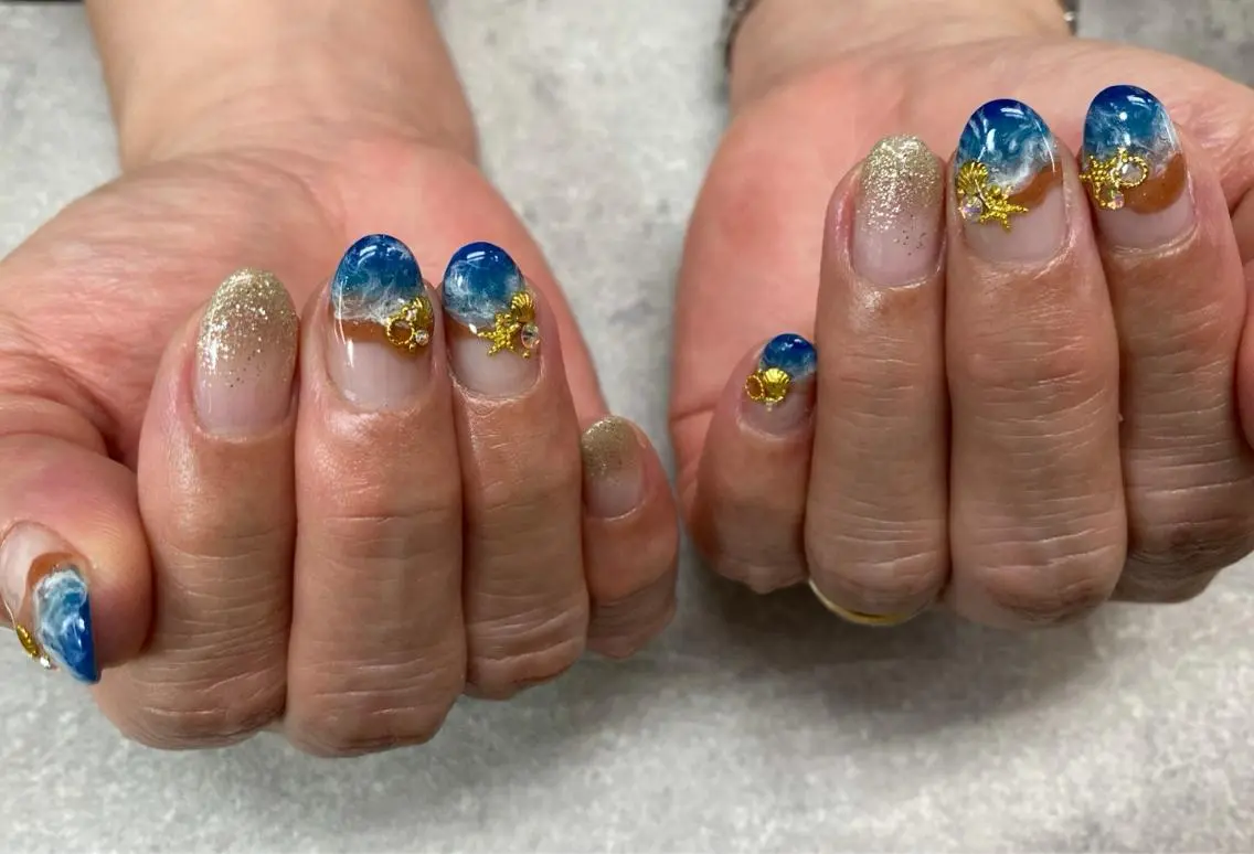 ネイル ブルー ハンドネイル ハンドケア FASTNAIL PLUS 新宿店のネイルデザイン
