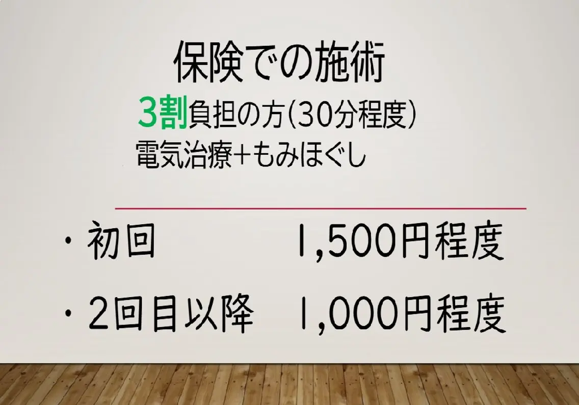 保険施術の方!初診は1500円程度となりますの写真