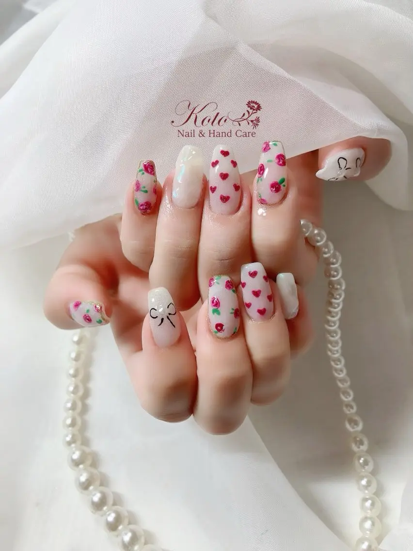 ネイル 長さ出し ジェルネイル 持ち込み ニュアンスネイル 赤色 ハンドネイル Nail Salon KOTOのネイルデザイン