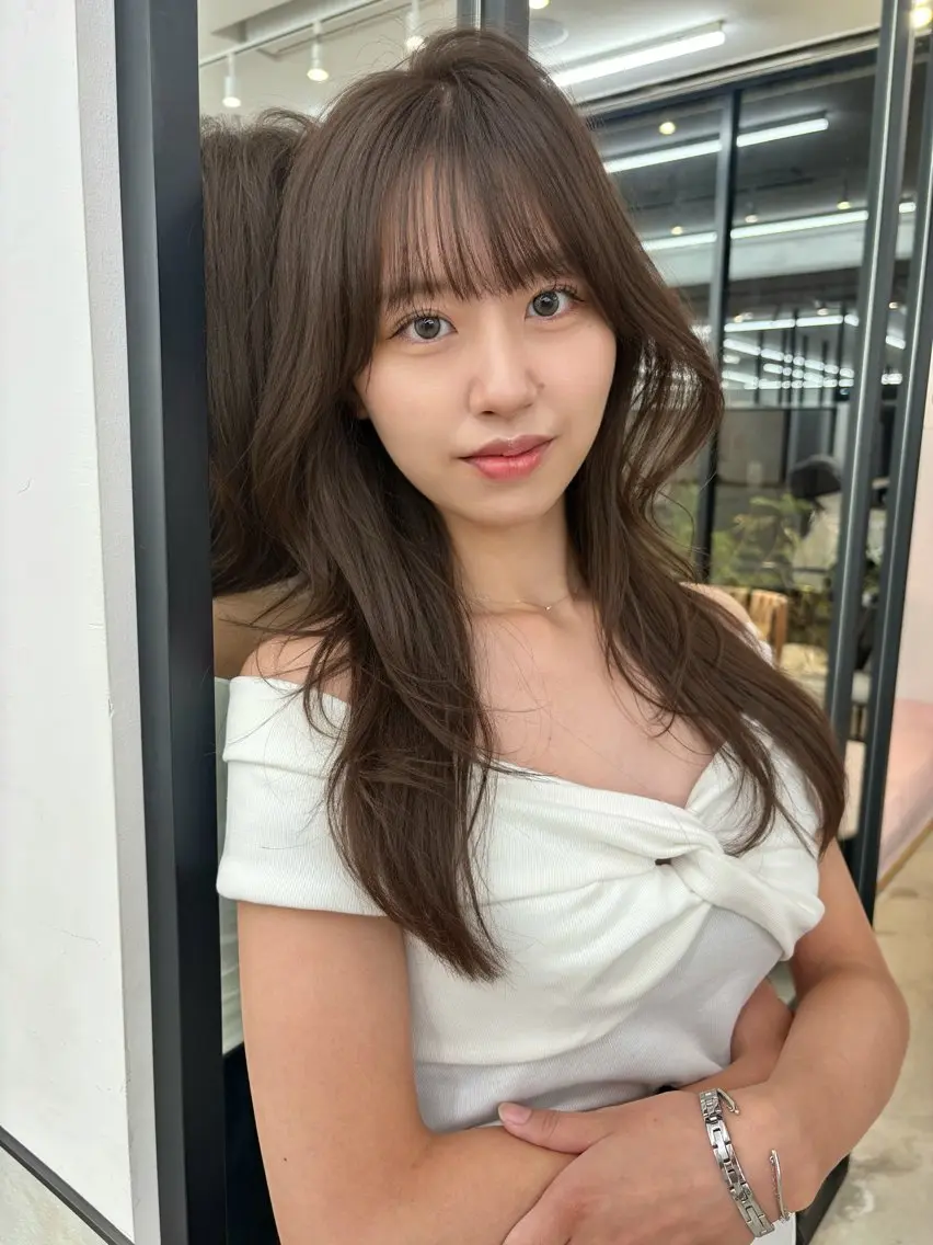 ロング カラー カット ヘアカラー トリートメント 韓国風レイヤーカット 松葉翔のヘアスタイル