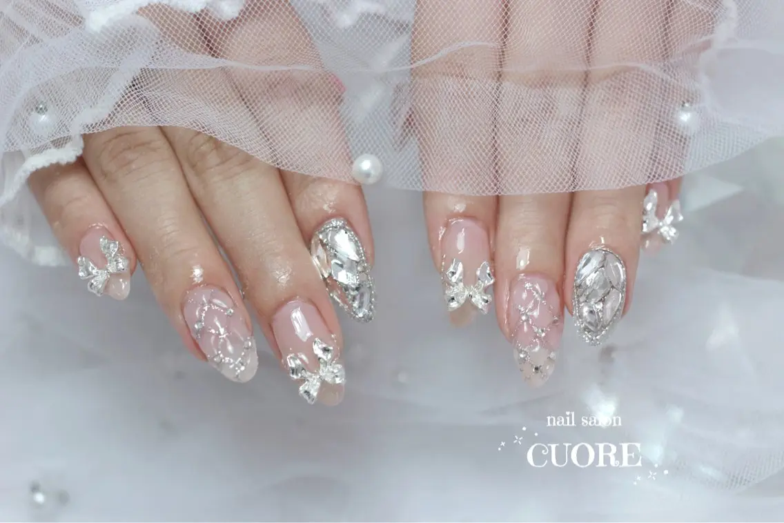 ネイル 持ち込み リボン ハンドネイル nail salon CUOREのネイルデザイン