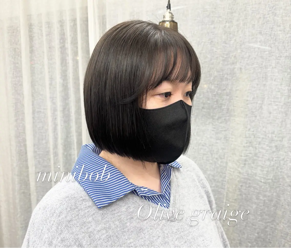 ショート カラー 透明感カラー グレージュ オリーブグレージュ オリーブグレー ボブ カット 【ヤマザキアヤメ】 艶カラー/縮毛矯正のヘアスタイル