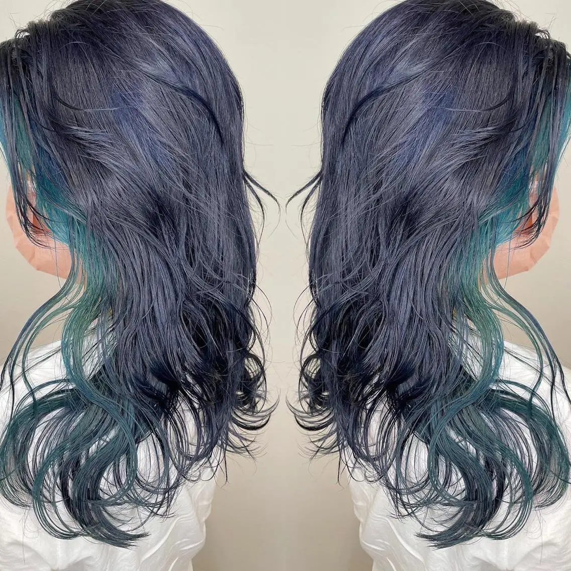 セミロング カラー アッシュ 黒髪 ブルーカラー ブルーブラック 外国人風カラー ヘアカラー トリートメント 河合秀明/ショート /ボブ/レイヤーのヘアスタイル