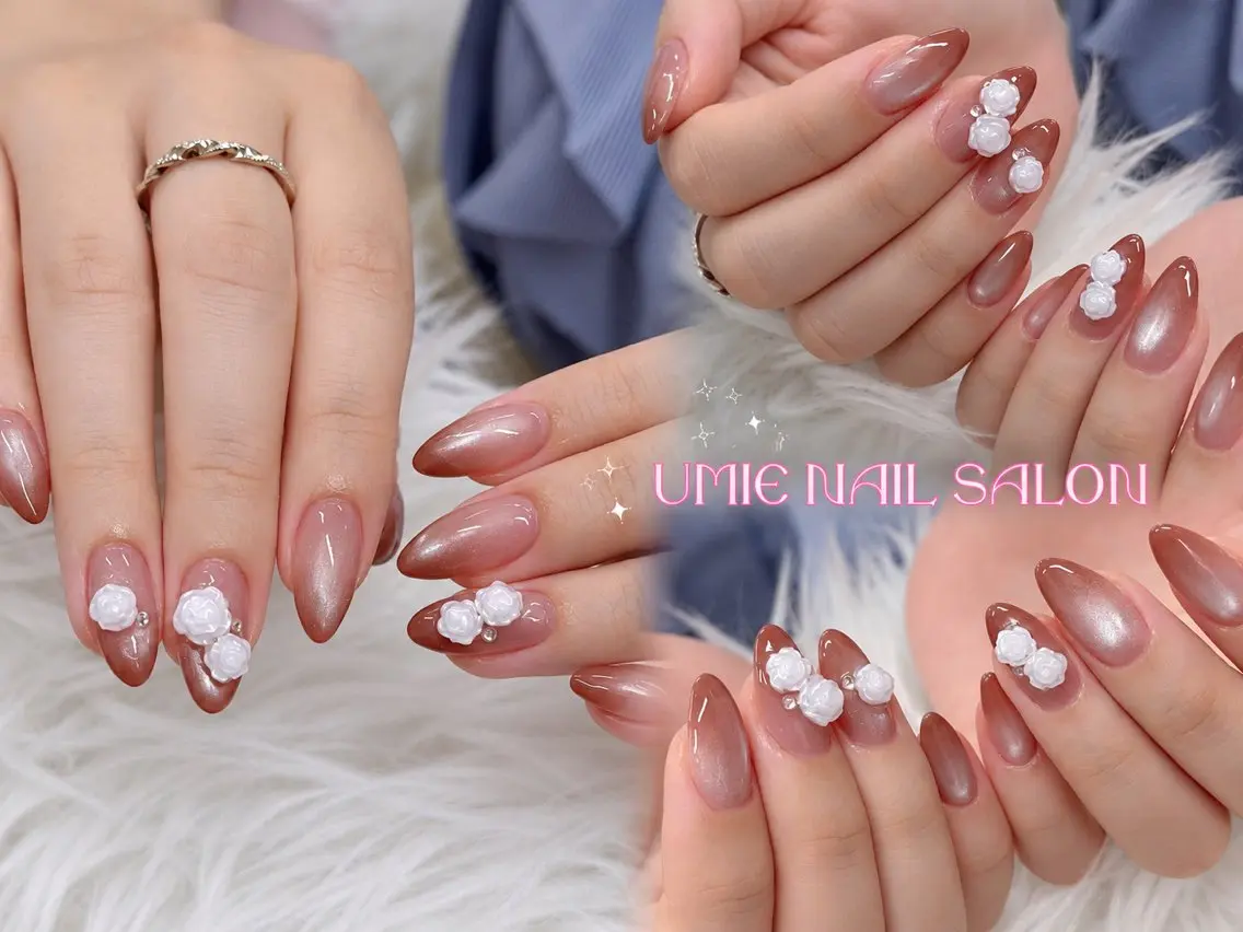 ネイル フットネイル フレンチネイル ジェルネイル ガラスフレンチ マグネットネイル ハンドネイル UMIE NAIL SALONのネイルデザイン
