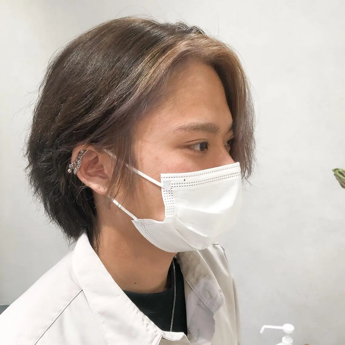 ショート カラー メンズ アッシュ ミストバング ベージュカラー  フェイスフレーミング 艶透明感カラー/ ルーズパーマ/田中のヘアスタイル