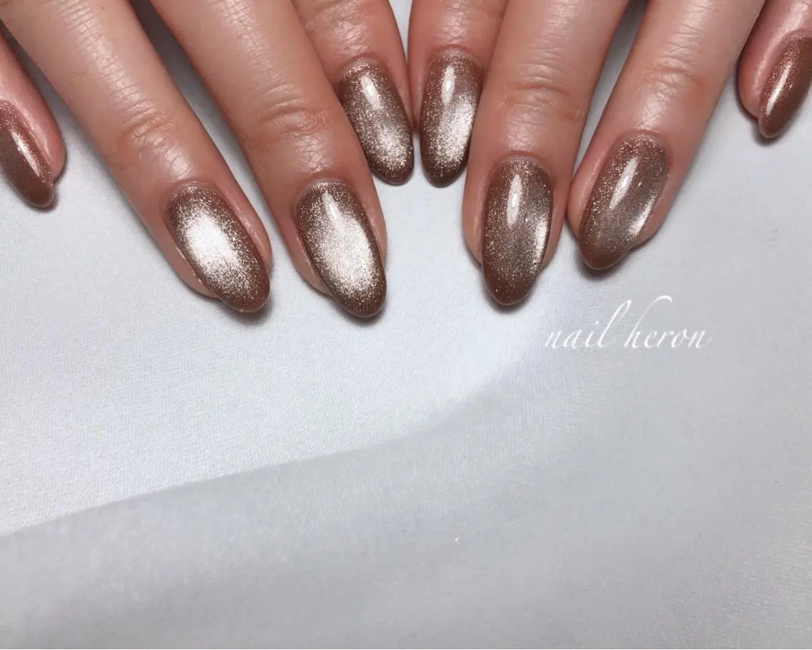 ネイル ブラウン マグネットネイル ハンドネイル saki_ nail heronのネイルデザイン