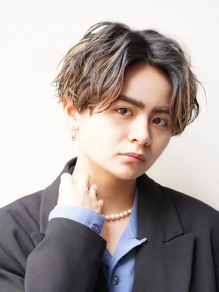 セミロング カラー パーマ メンズ センターパート 波巻きパーマ カット ヘアセット ショートヘア🔥メン ズ特化パーマ/そめやのヘアスタイル