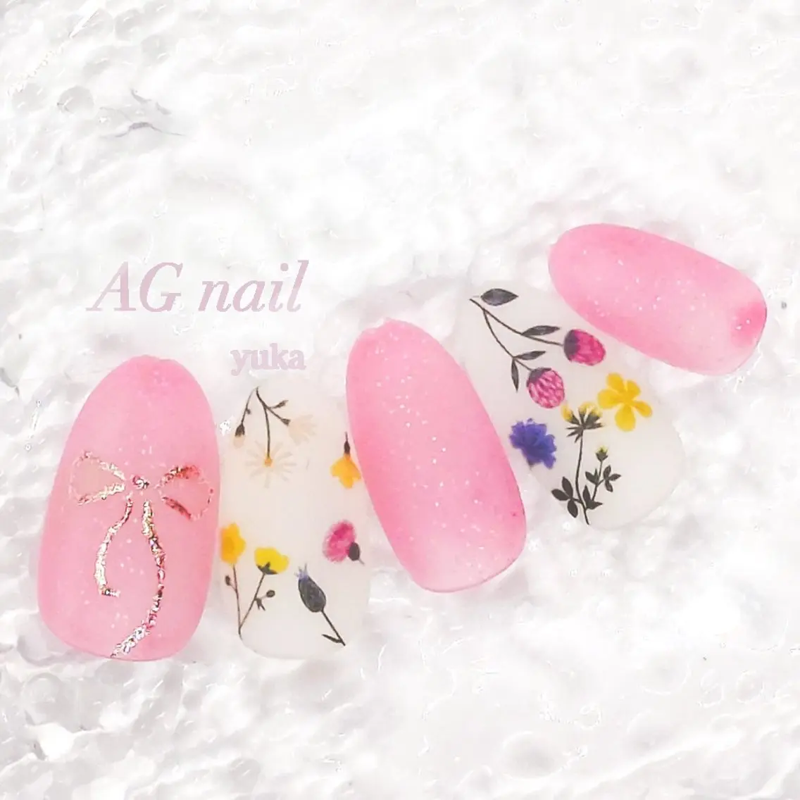 ネイル ラメ(グリッター) マットネイル 春ネイル ハンドネイル AGnail 富永  /ちゅるん韓国ネイルのネイルデザイン