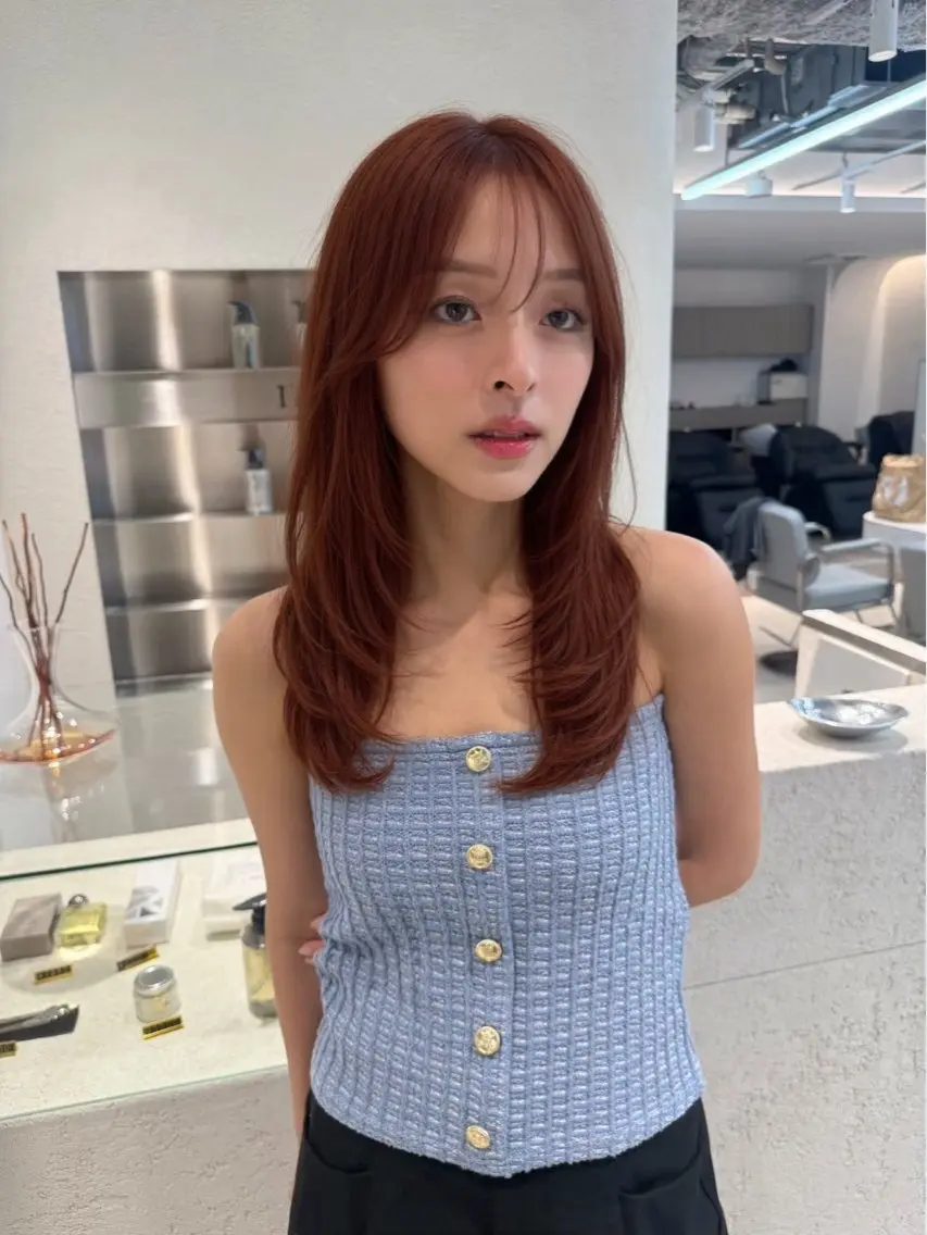 ミディアム カラー ブラウンカラー カシス 透明感カラー レッドカラー レッドブラウン 淺野 真也のヘアスタイル