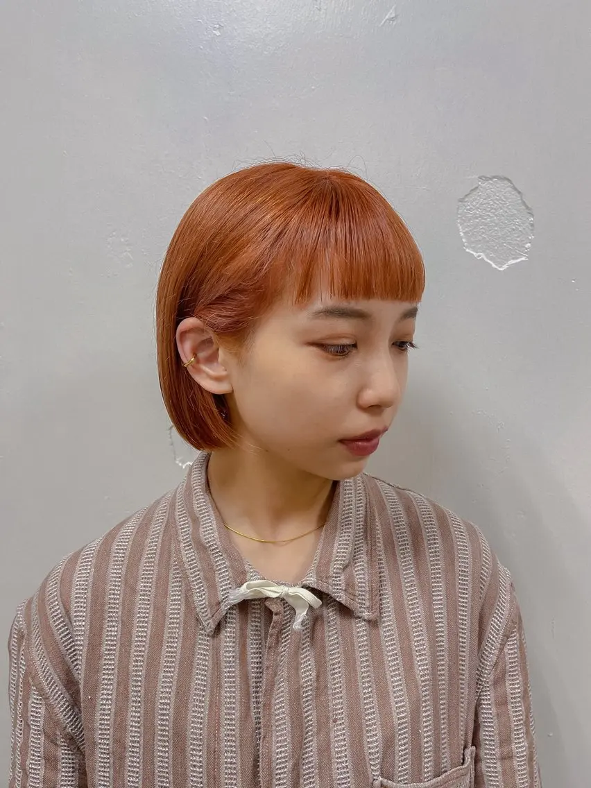 ショート カラー オレンジ ボブ kyon.hair 韓国カットカラーのヘアスタイル