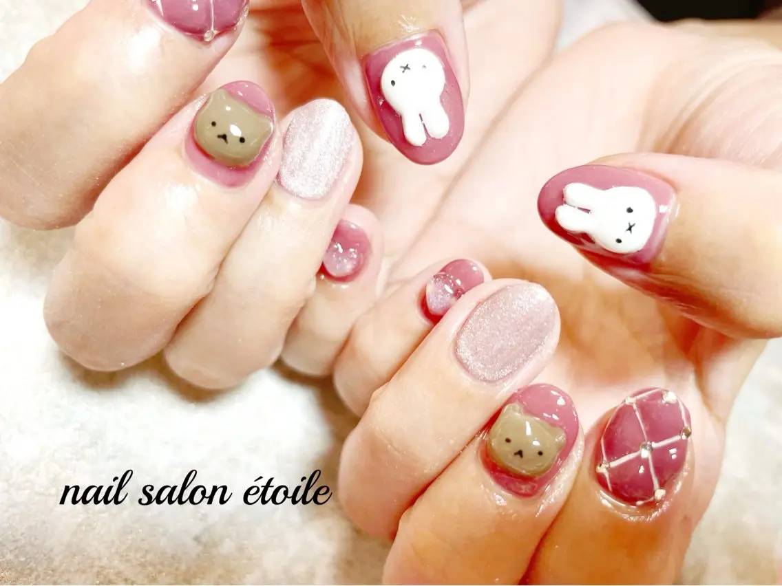ネイル マグネットネイル ピンク ハンドネイル nail salon étoileのネイルデザイン